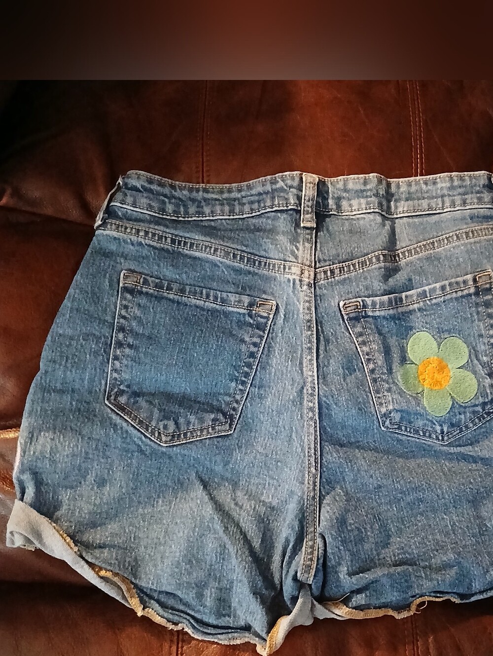wild fable Blue High-Rise Denim Shorts with Floral Patch Size 4